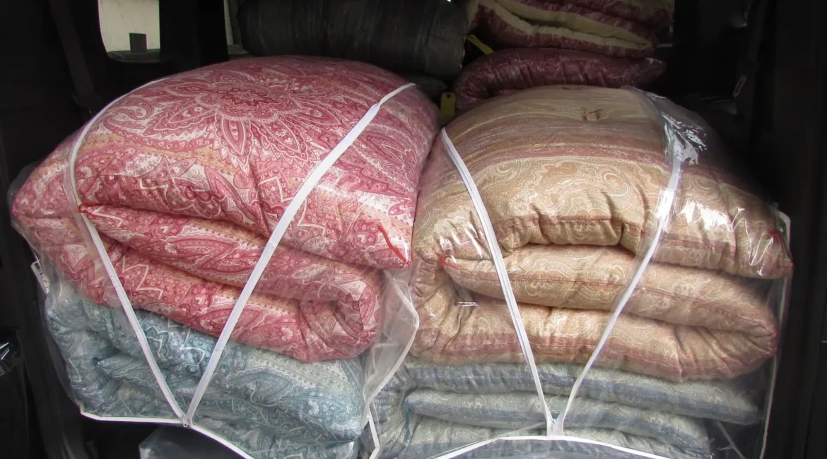 打ち直ししたお布団がいっぱい