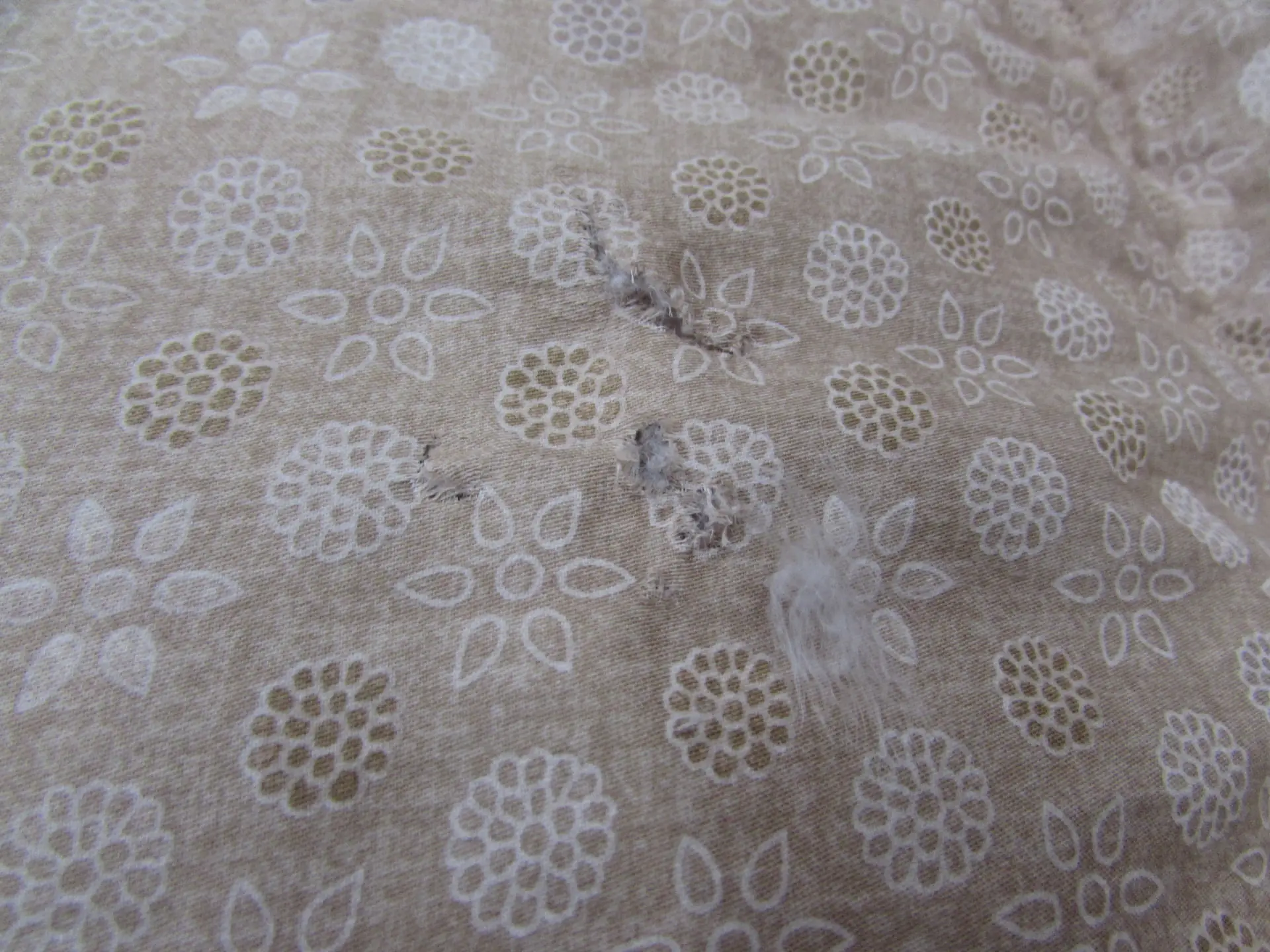 穴の開いた羽毛布団