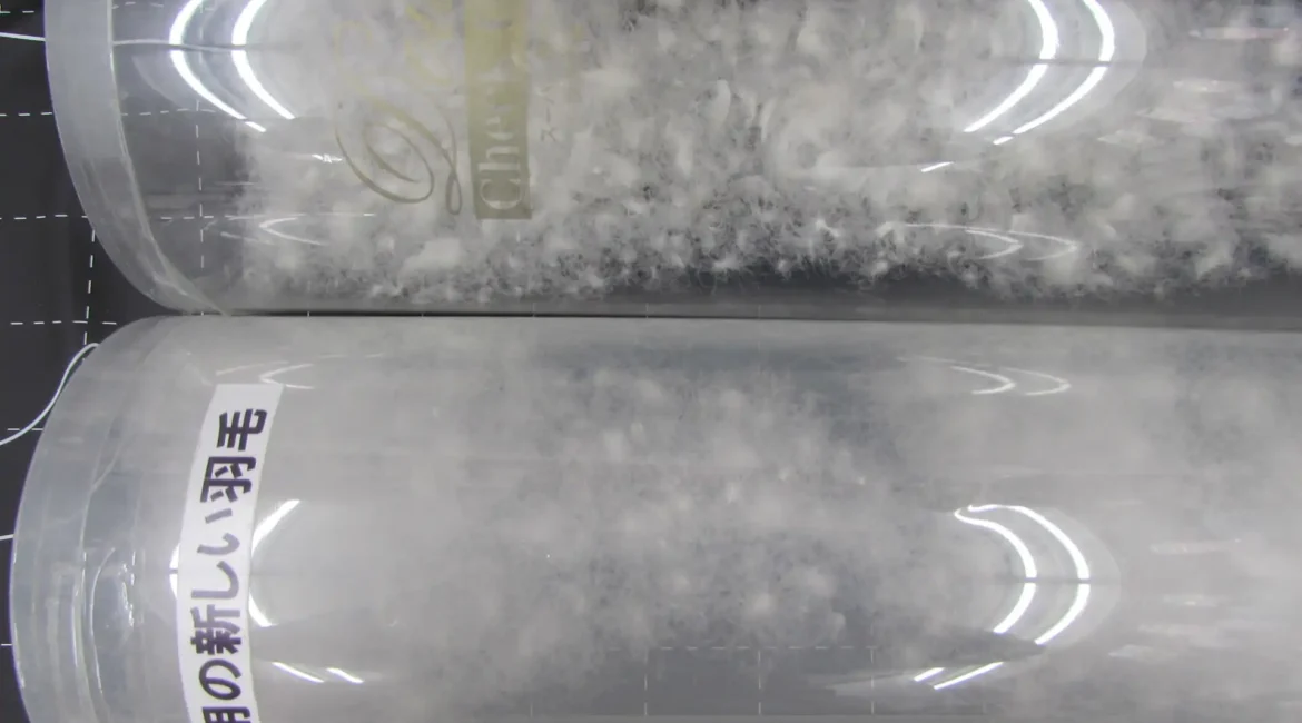 透明な筒に入った羽毛