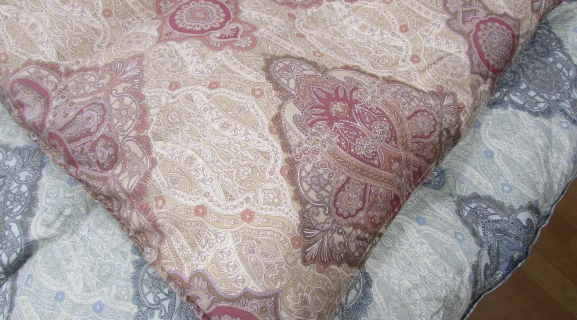 羽根ふとん2枚レッド.ブルー