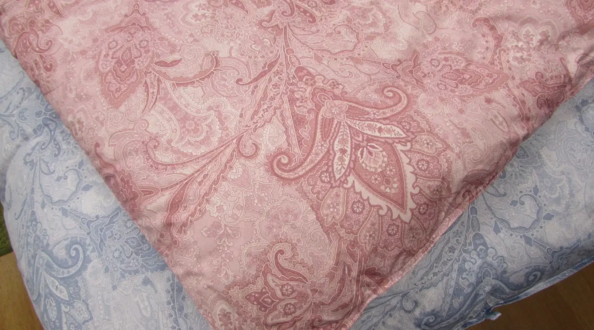 羽根ぶとん２色レッド.ブルー